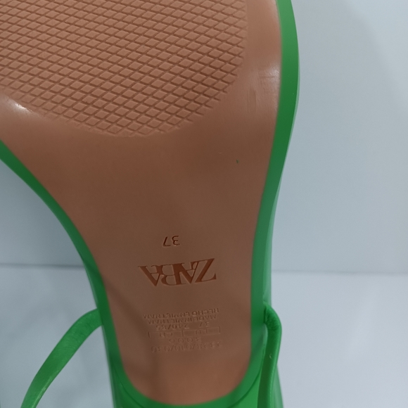 ZARA green strap leather heel sandal size 6.5 With Shoe Bag NEW - Picture 8 of 10
